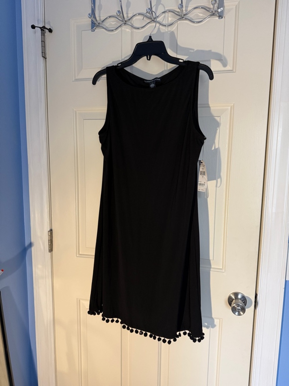 Sleeveless Black Pom-Hem Dress